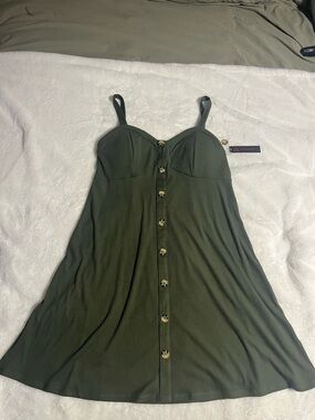 Olive Green Button-Front Sundress